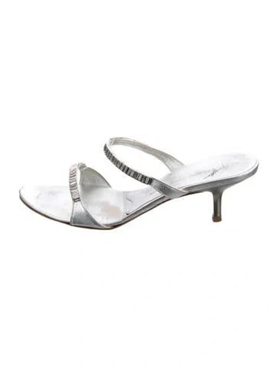 Pre-owned Giuseppe Zanotti Leather Slides In Silver