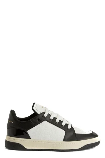 GIUSEPPE ZANOTTI LEATHER SNEAKERS WITH PATENT ACCENTS