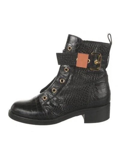 Pre-owned Giuseppe Zanotti Leather Studded Accents Combat Boots In Black
