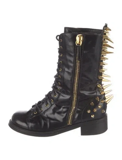 Pre-owned Giuseppe Zanotti Leather Studded Accents Combat Boots In Black