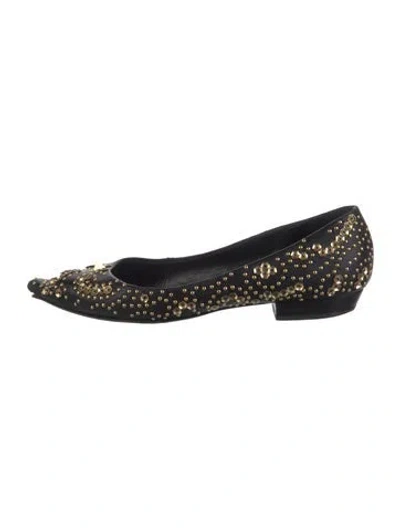 Pre-owned Giuseppe Zanotti Leather Studded Accents Flats In Black
