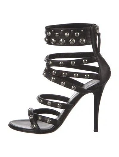 Pre-owned Giuseppe Zanotti Leather Studded Accents Gladiator Sandals In Black