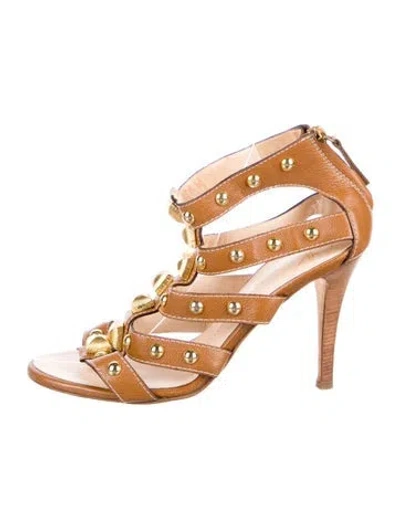 Pre-owned Giuseppe Zanotti Leather Studded Accents Gladiator Sandals In Neutral