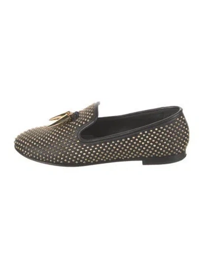 Pre-owned Giuseppe Zanotti Leather Studded Accents Loafers In Black/metallic
