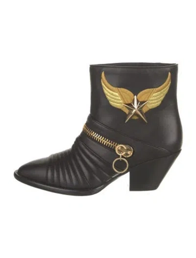 Pre-owned Giuseppe Zanotti Leather Studded Accents Moto Boots In Black