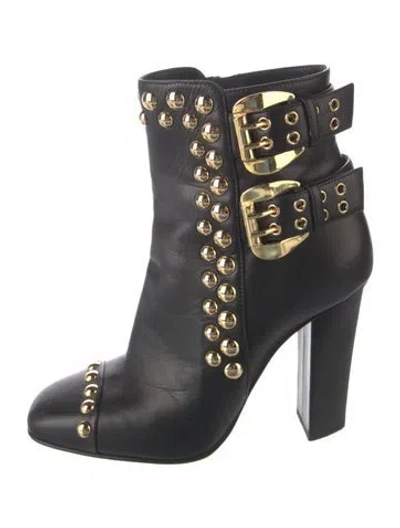Pre-owned Giuseppe Zanotti Leather Studded Accents Moto Boots In Black