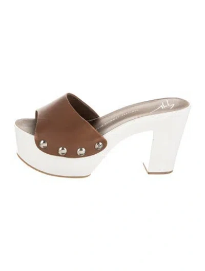 Pre-owned Giuseppe Zanotti Leather Studded Accents Sandals In Brown/white