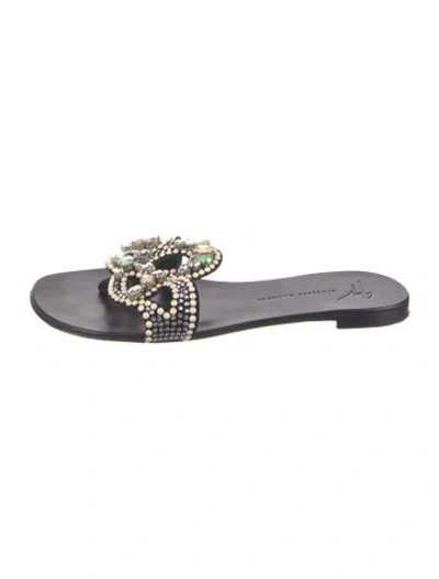 Pre-owned Giuseppe Zanotti Leather Studded Accents Slides In Black