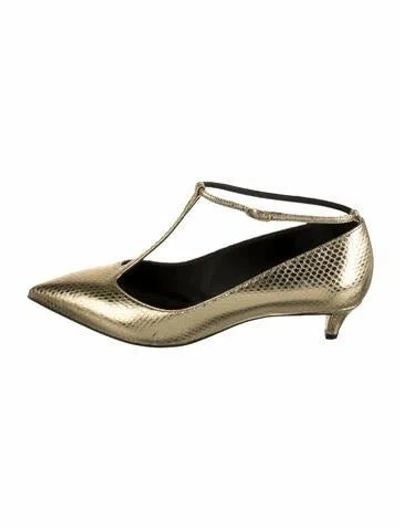 Pre-owned Giuseppe Zanotti Leather T-strap Pumps In Gold