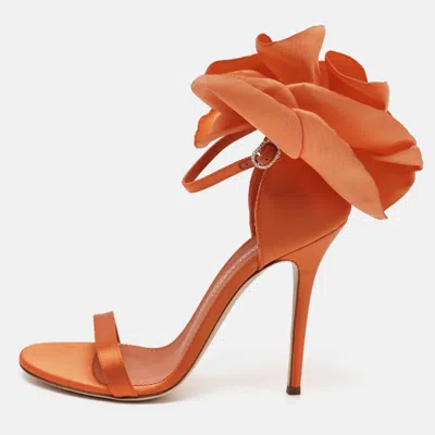 Pre-owned Giuseppe Zanotti Leony Size 39 Orange Satin Ankle Strap Sandals