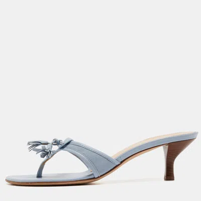 Pre-owned Giuseppe Zanotti Light Blue Leather Tassel Thong Side Sandals Size 40