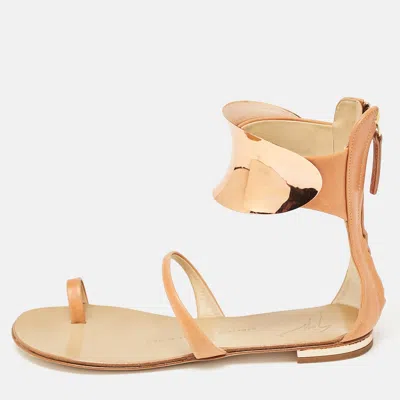 Pre-owned Giuseppe Zanotti Light Brown Leather Toe Ring Ankle Wrap Sandals Size 36