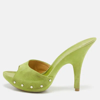 Pre-owned Giuseppe Zanotti Light Green Suede Studded Slide Platform Sandals Size 39