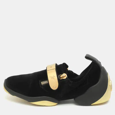 Pre-owned Giuseppe Zanotti Light Jump Lt2 Size 37 Black Velvet Slip On Sneakers