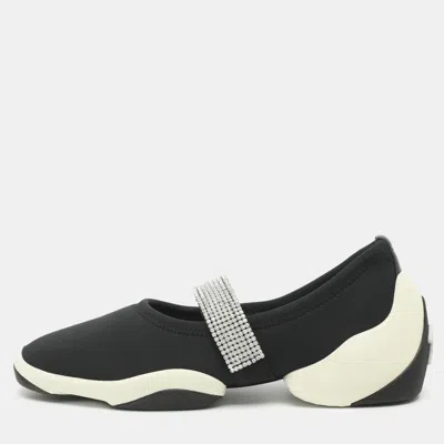 Pre-owned Giuseppe Zanotti Light Jump Size 37.5 Black Crystals And Neoprene Slip On Sneakers