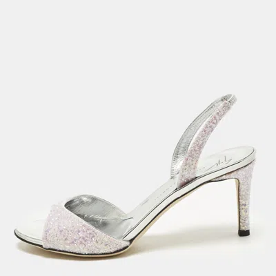 Pre-owned Giuseppe Zanotti Lilibeth Size 37 Blush Pink Glitter Slingback Sandals