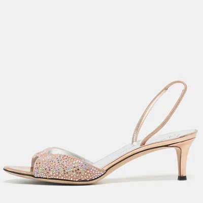 Pre-owned Giuseppe Zanotti Lilibeth Starlight Size 37 Pink Suede Crystal Embellished Slingback Sandals