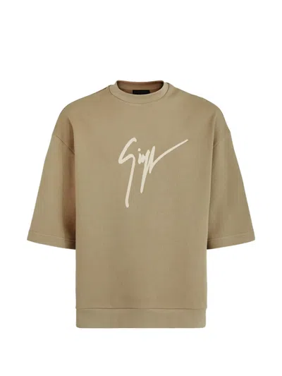 Giuseppe Zanotti Logo-embroidered T-shirt In Brown