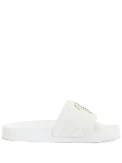 Giuseppe Zanotti Logo-plaque Glitter Sliders In White