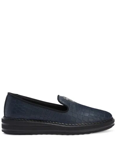 Giuseppe Zanotti Logo-plaque Leather Loafers In Blau