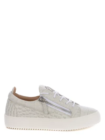Giuseppe Zanotti "logoball" Leather Sneakers In Bianco