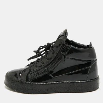Pre-owned Giuseppe Zanotti London Size 37.5 Black Patent Leather High Top Sneakers