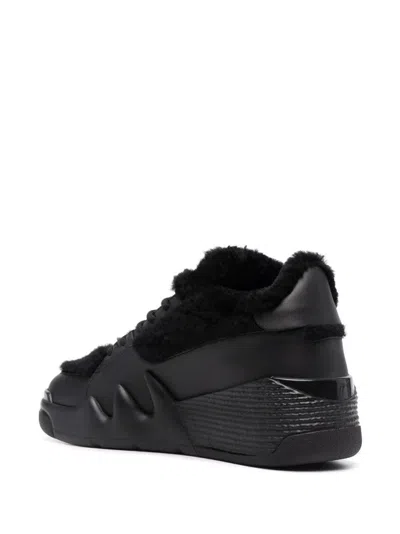 Giuseppe Zanotti Low-cut Black Trainers With Plush Fur Accents