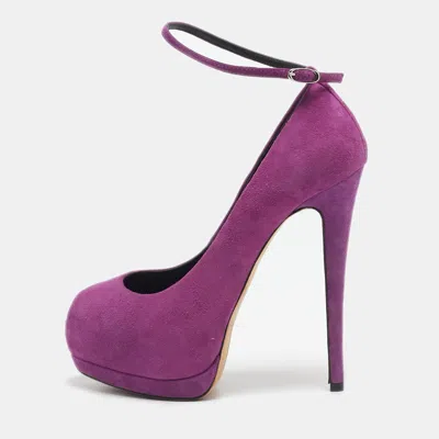 Giuseppe Zanotti Magenta Pink Suede Platform Peep Toe Ankle Strap Pumps In Purple