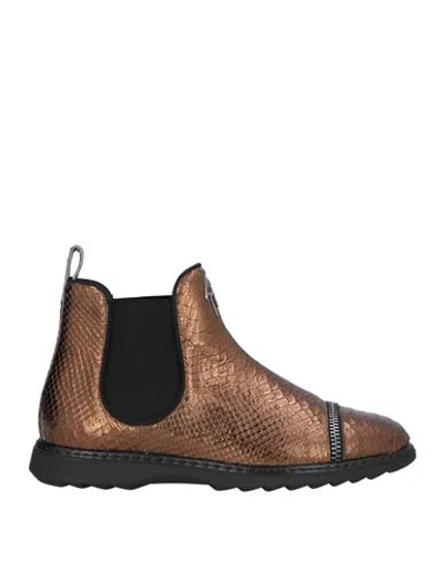 Giuseppe Zanotti Man Ankle Boots Bronze Size 9 Soft Leather, Textile Fibers In Yellow