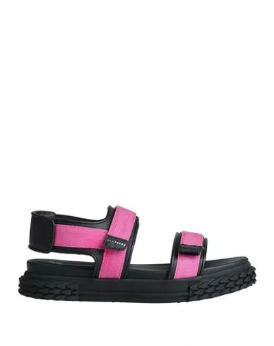 Giuseppe Zanotti Man Sandals Fuchsia Size 8 Textile Fibers, Soft Leather In Pink
