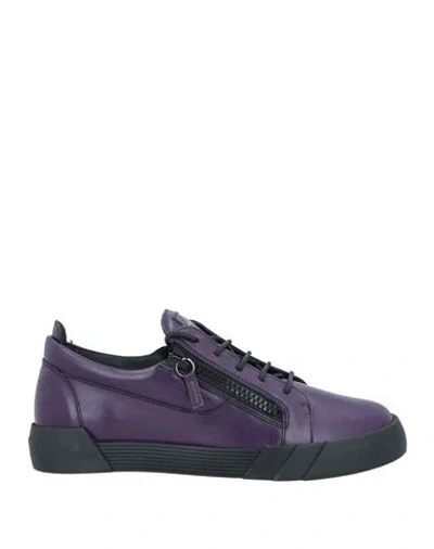 Giuseppe Zanotti Man Sneakers Purple Size 14 Soft Leather