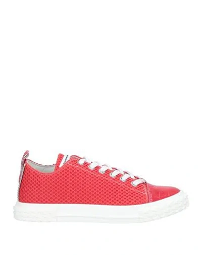 Giuseppe Zanotti Man Sneakers Tomato Red Size 9 Textile Fibers, Soft Leather