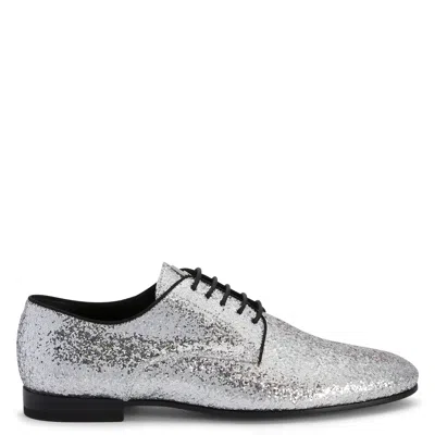 Giuseppe Zanotti Metallic-effect Lace-up Leather Loafers In Silver