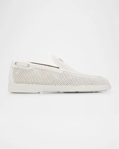 Giuseppe Zanotti Men's Berth 10 Perforated Leather Loafers In Bianco