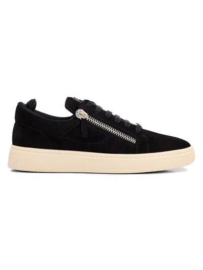 Giuseppe Zanotti Men's Double-zip Suede Low-top Sneakers In Black