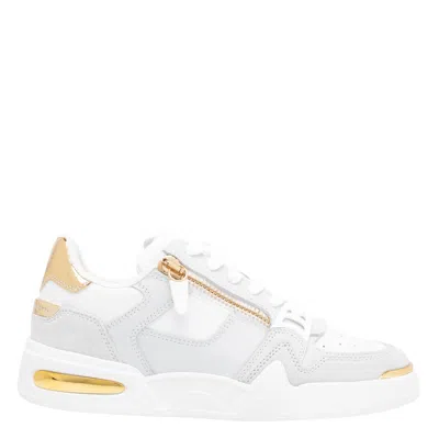 Giuseppe Zanotti Round Toe Leather Sneakers Featuring Gold Accents In White