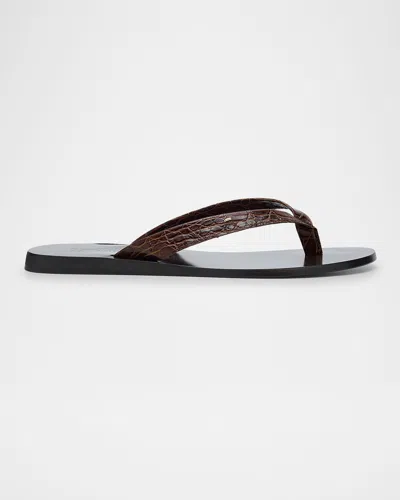 Giuseppe Zanotti Men's Hally 10 Croc-effect Leather Flip Flops In Cuoio