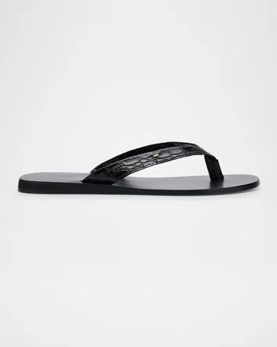 Giuseppe Zanotti Men's Hally 10 Croc-effect Leather Flip Flops In Nero