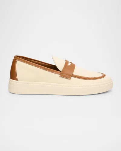 Giuseppe Zanotti Men's Karmy Canvas And Leather Penny Loafers In Panna