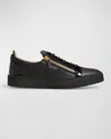Giuseppe Zanotti Black Leather Sneakers With Patent Accents In Black