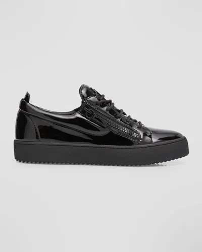 Giuseppe Zanotti Men's Maylondon Patent Leather Low Top Sneakers In Nero