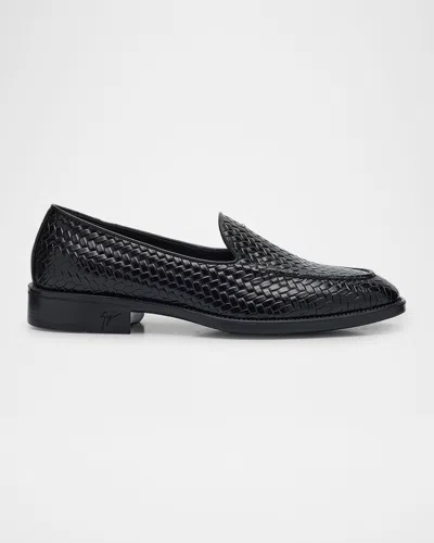 Giuseppe Zanotti Men's Sorrento 15 Woven Leather Loafers In Nero