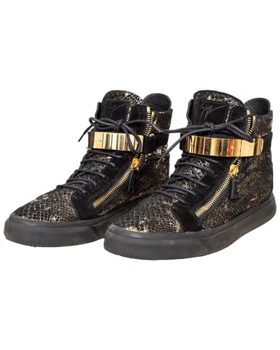 Pre-owned Giuseppe Zanotti Men's Suede Printed Snakeskin Sneaker (authentic Pre-loved) In Black