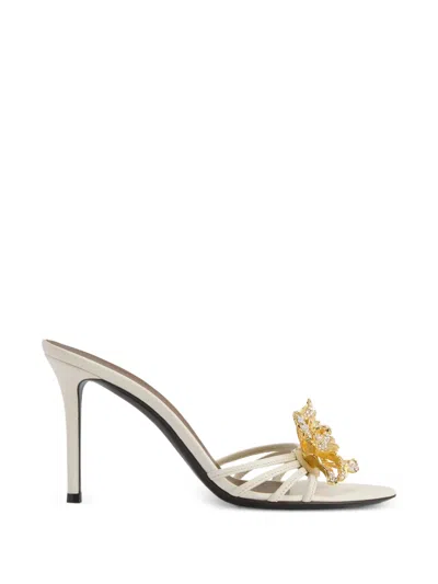Giuseppe Zanotti 90mm Flower Leather Slide Sandals In White