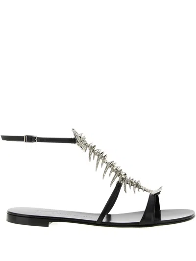 Giuseppe Zanotti Sandals Slim Style Embellished Metallic Detail In Black