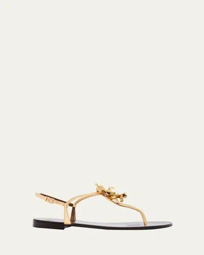 Giuseppe Zanotti Metallic Flower Thong Slingback Sandals In Oro