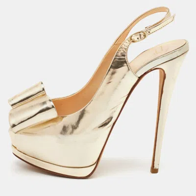 Giuseppe Zanotti Metallic Gold Leather Bow Embellished Platform Slingback Pumps
