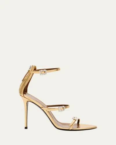 Giuseppe Zanotti Metallic Leather Ankle-strap Sandals In Oro