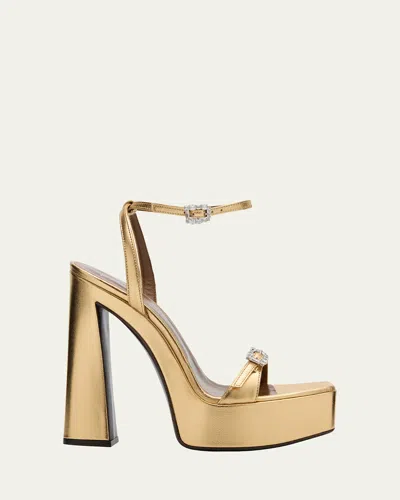 Giuseppe Zanotti Metallic Leather Crystal-buckle Platform Sandals In Oro