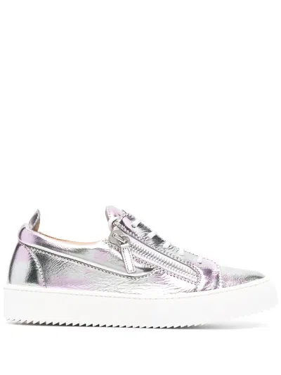 Giuseppe Zanotti Metallic Leather Low-top Sneakers In Silver